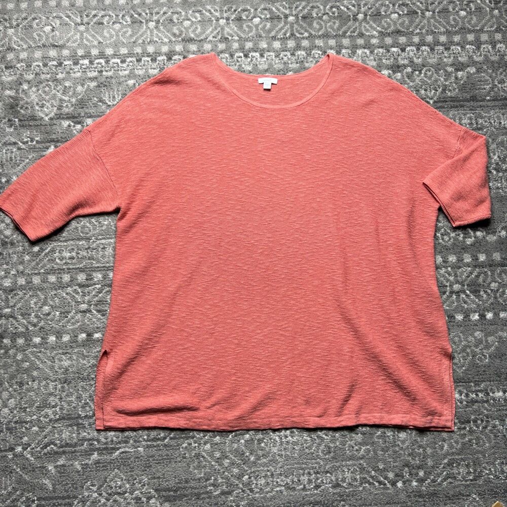 J Jill Purejill Boxy Loose Knit Tunic Sweater Womens XL Pink Coral Short Sleeve